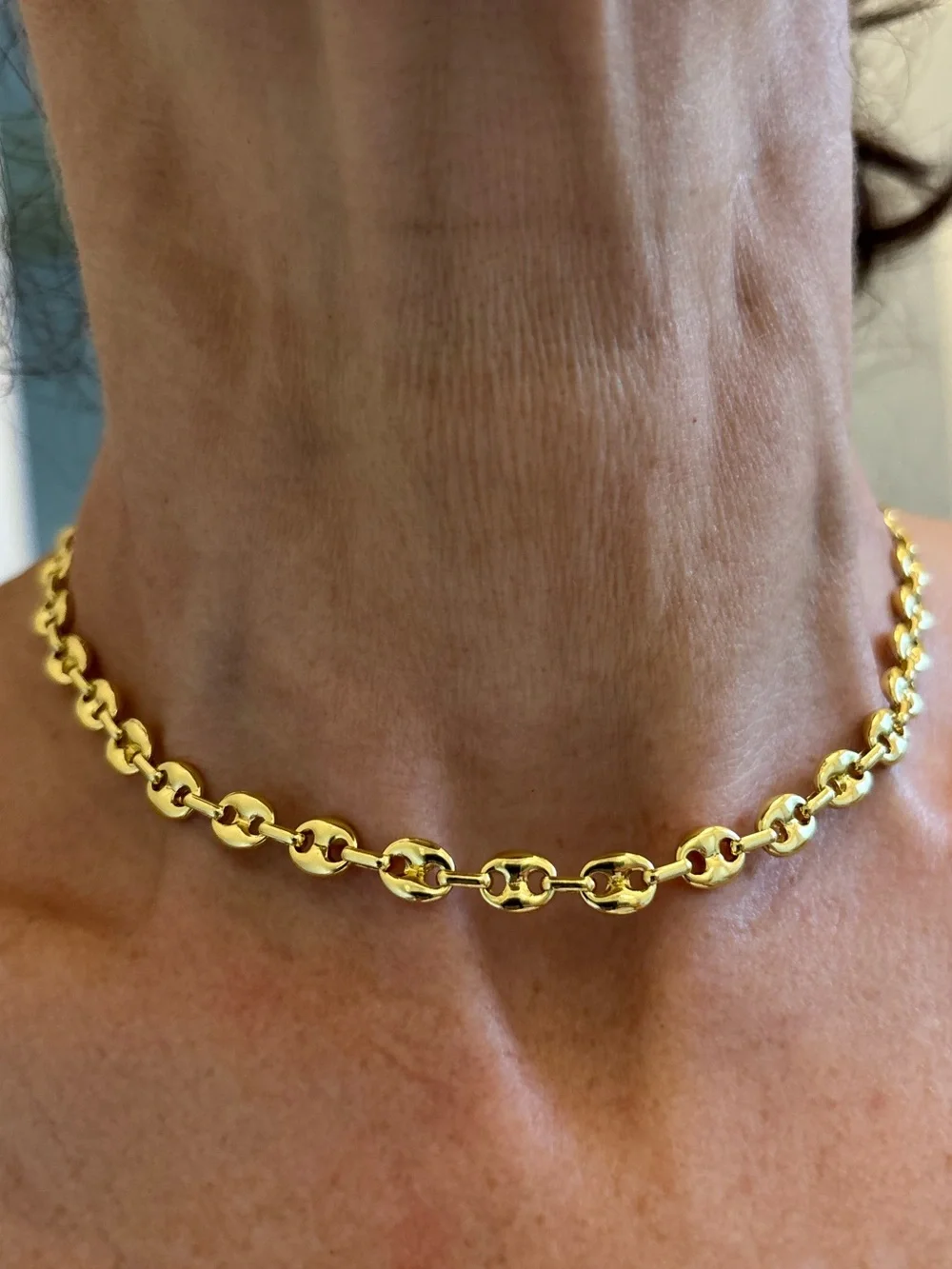 14k yellow Gold Plated Puffy Puffed Anchor Mariner Link Chain Necklace 6mm New
